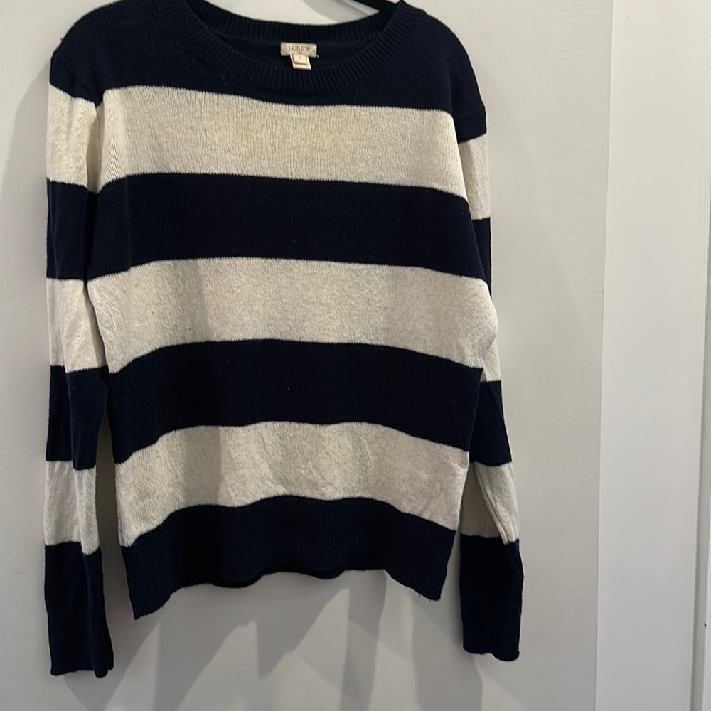 J Crew Factory Wide-stripe Navy and White Sweater